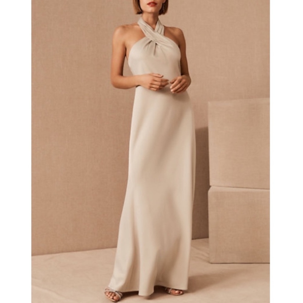 BHLDN Ruby Twist Halter Satin Gown CHAMPAGNE size 4